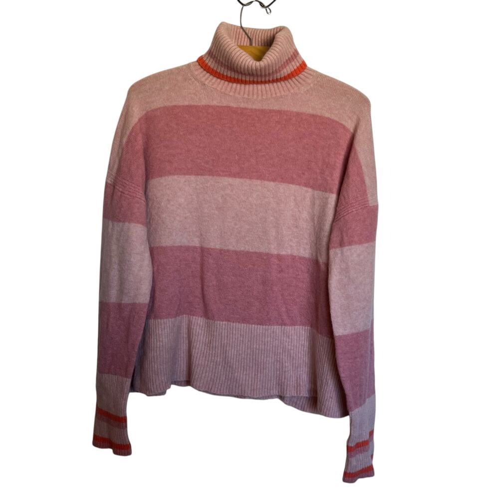 J. Crew Striped Turtleneck Sweater Supersoft Yarn Pink Stripe Pullover Size S